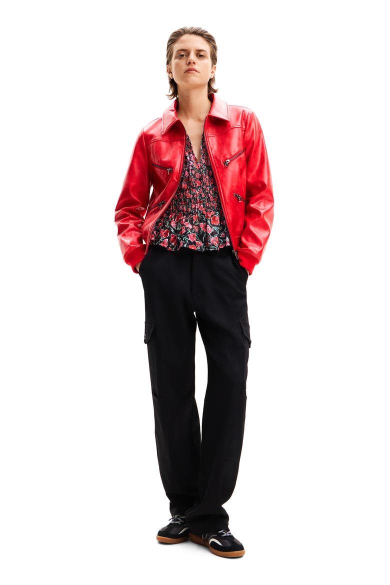 Retro Faux Leather Biker Jacket, Alternate, color, RED
