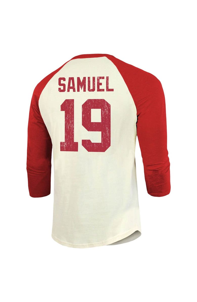 Majestic Threads Men's Majestic Threads Deebo Samuel Cream/Scarlet San Francisco 49ers Vintage Player Name & Number 3/4-Sleeve Fitted T-Shirt, Alternate, color, 