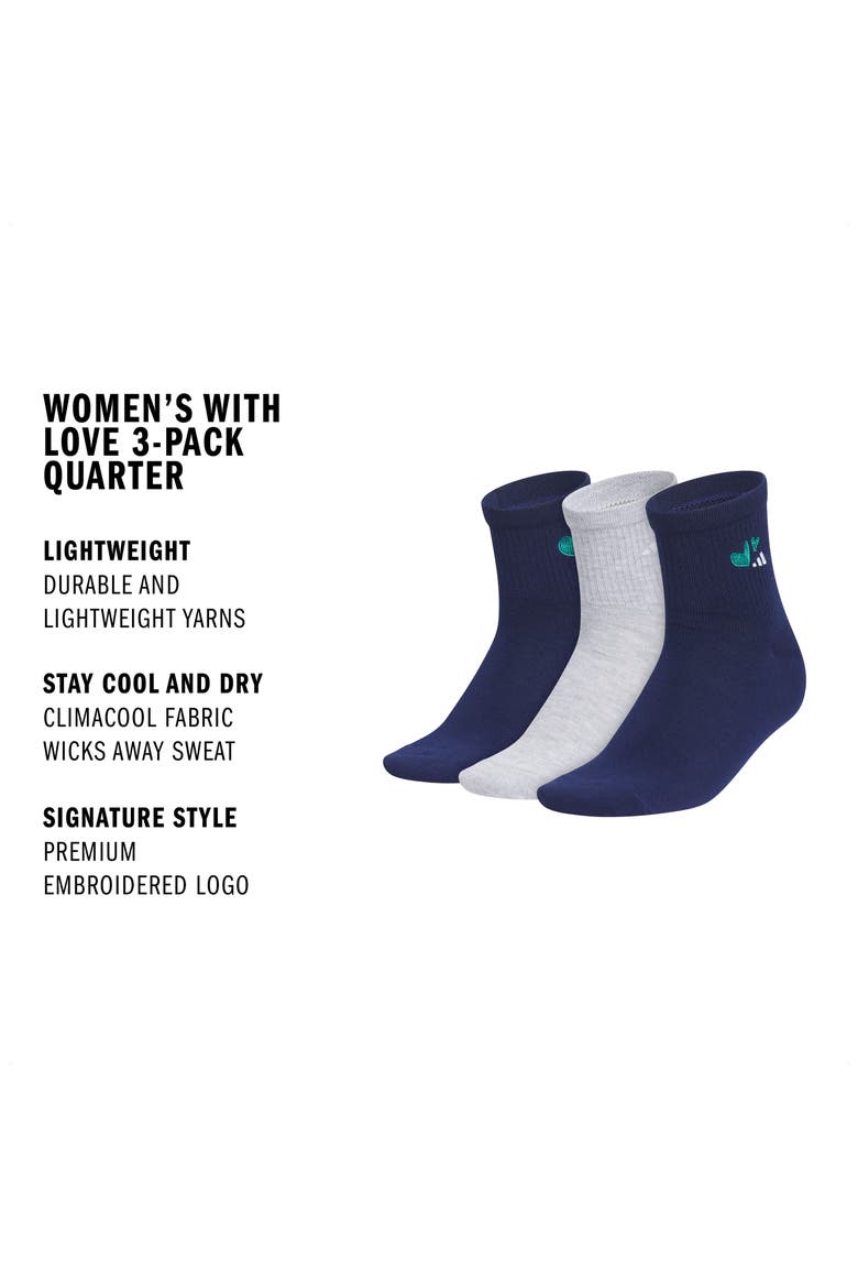 Love 3-Pack Superlite Climacool Quarter Length Socks, Alternate, color, DARK BLUE/ HEATHER/ GREEN