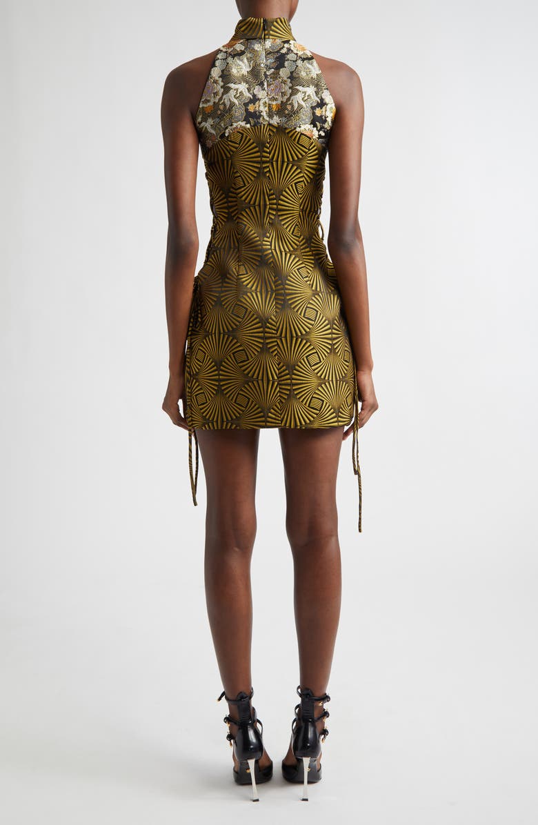 KIM SHUI Lace-up Brocade Cutout Minidress, Alternate, color, Gold