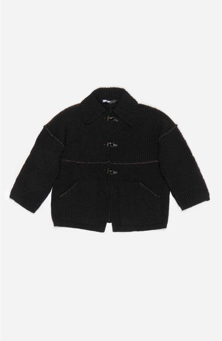 Bimba y Lola Cardigan With Metal Hooks, Alternate, color, Black