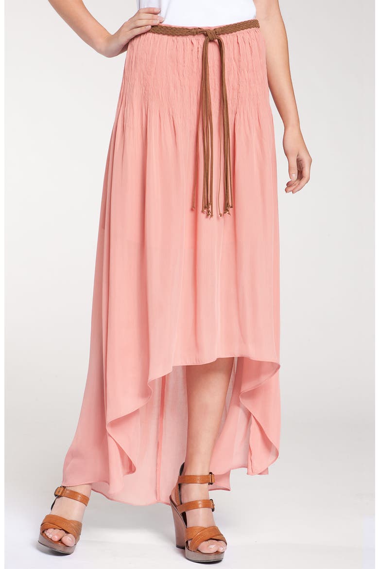 'Leotie' Crinkled Asymmetric Maxi Skirt, Main, color, ADOBE