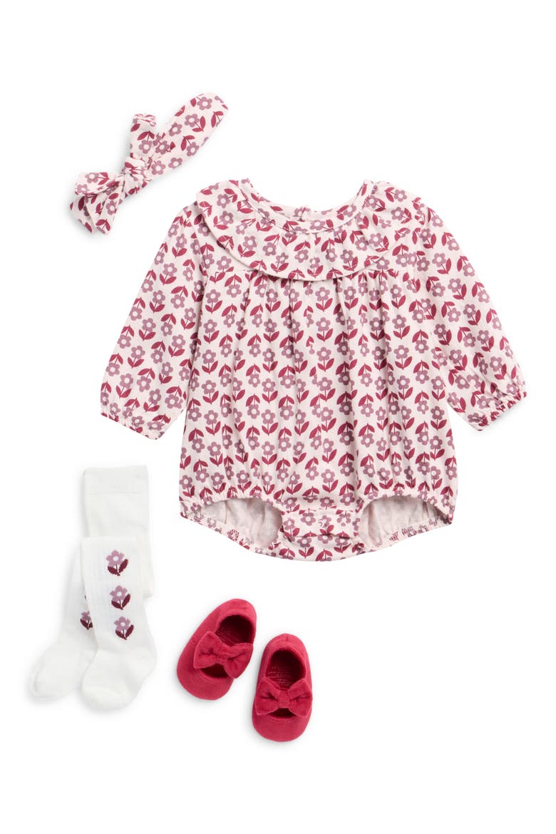 Kids' 4-Piece Bubble Bodysuit, Tights, Headband & Shoes Set, Main, color, RED