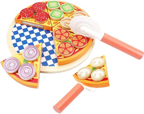 27-Piece Kid's Pizza Toy Set | Play Pretend Pizza Toy Slices, Toppings, Pizza Cutter for Toddlers