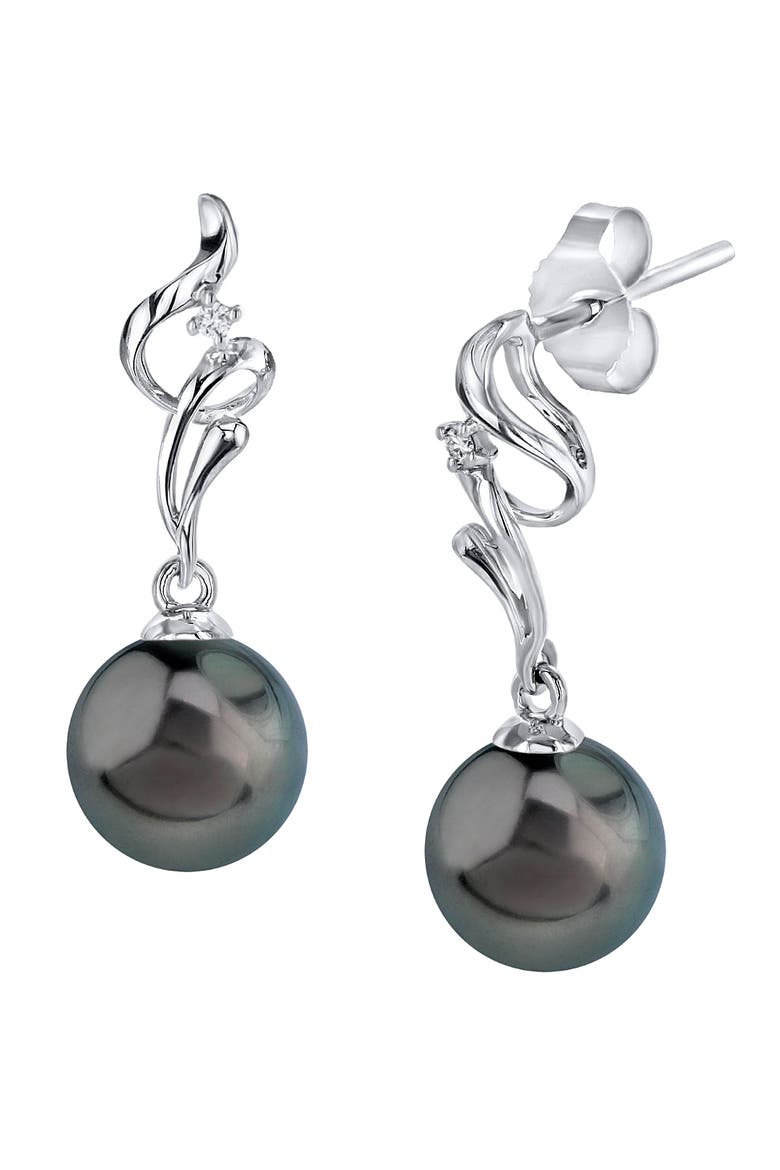 Tahitian South Sea Pearl & Diamond Aria Earrings, Main, color, White Gold