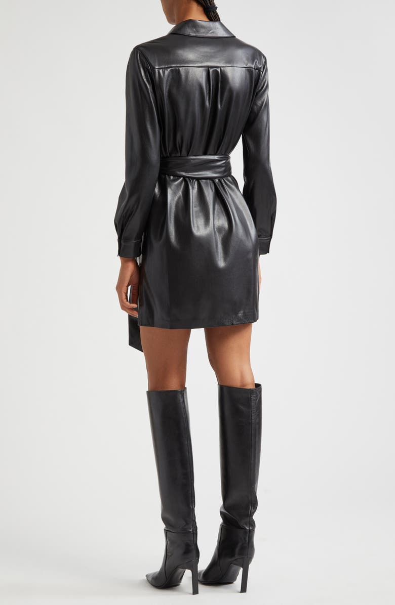 Alice + Olivia Chassidy Belted Faux Leather Shirtdress, Alternate, color, 