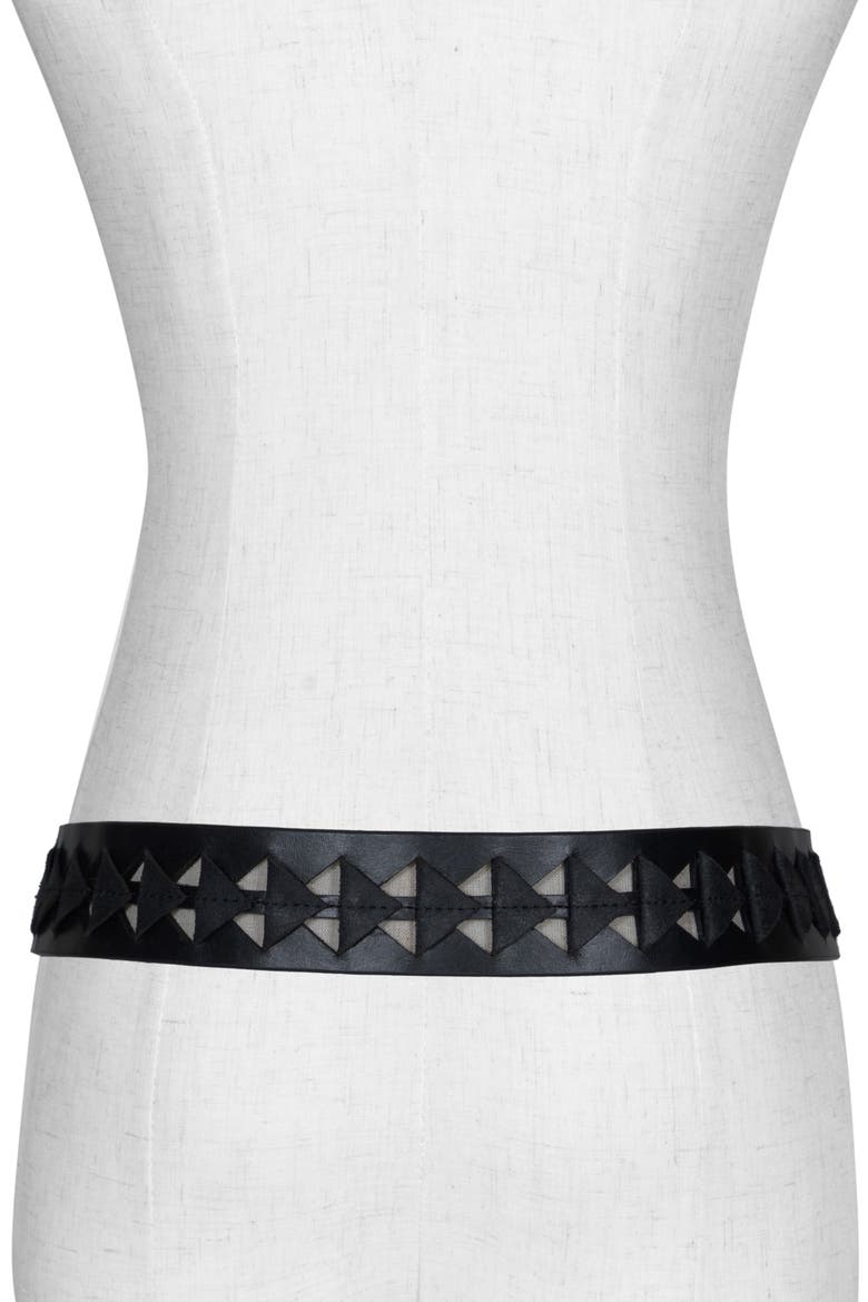 Triangle Slice Leather Belt, Alternate, color, BLACK ANTIQUE BRASS