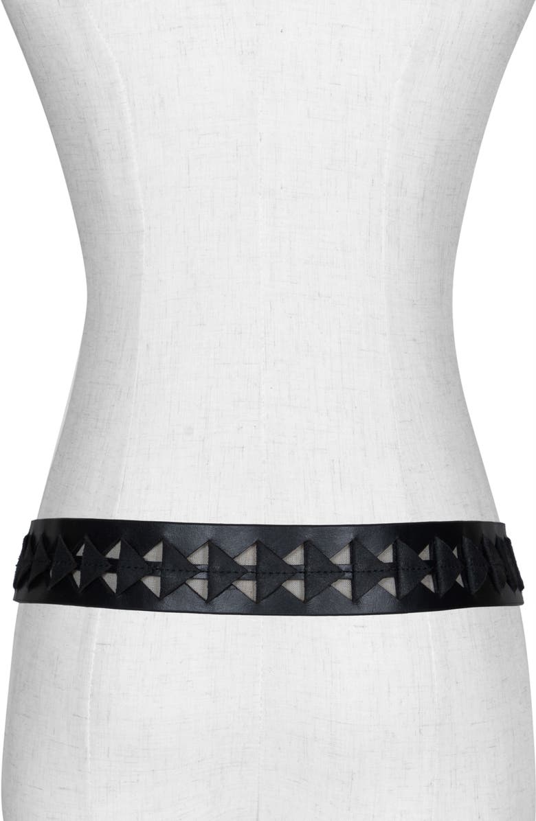 AllSaints Triangle Slice Leather Belt, Alternate, color, Black Antique Brass