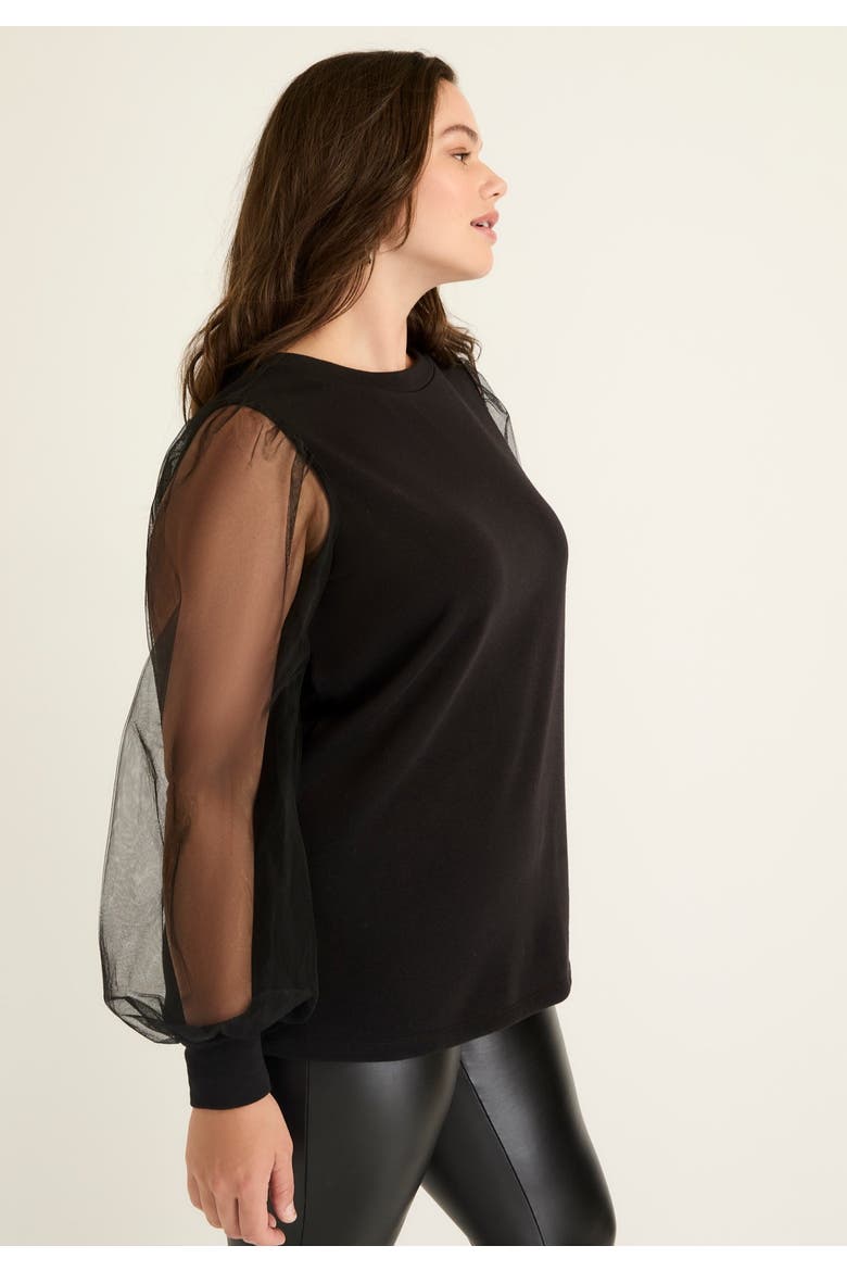 Puff Sleeve French Terry Sweatshirt, Alternate, color, BLACK ONYX