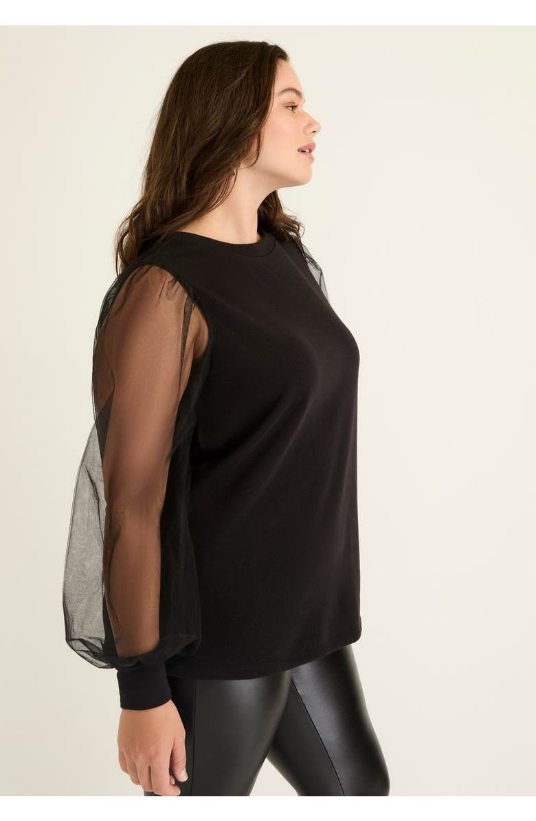 June + Vie Puff-Sleeve French Terry Sweatshirt, Alternate, color, Black Onyx