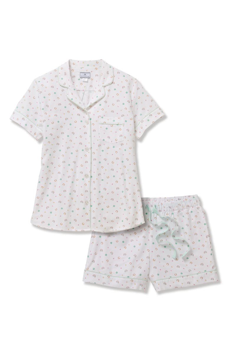 Petite Plume Piped Cotton Twill Pajamas, Alternate, color, White