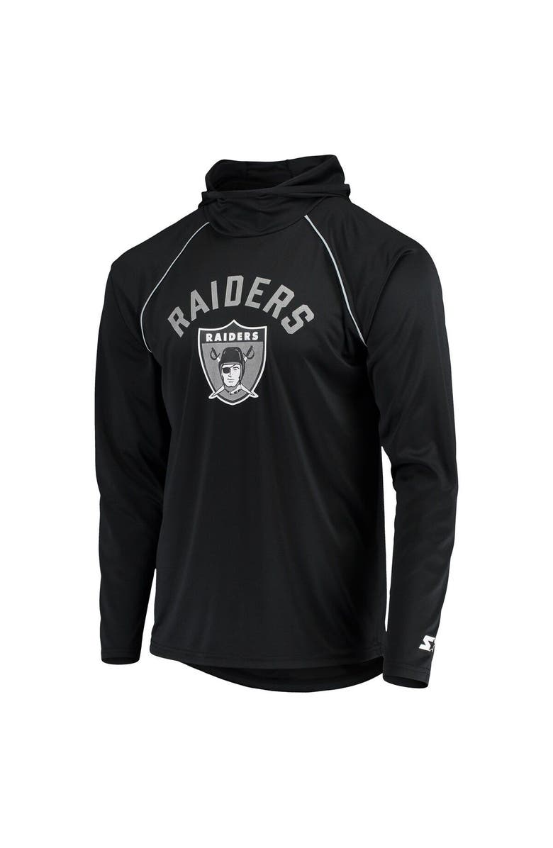 STARTER Men's Starter Black Las Vegas Raiders Throwback Raglan Hoodie Long Sleeve T-Shirt, Alternate, color, Black