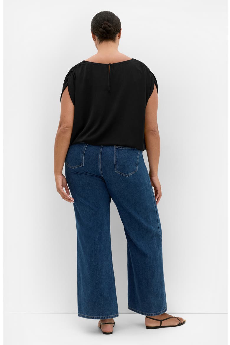 Elise Ruched Sleeve Drawstring Waist Top, Alternate, color, BLACK