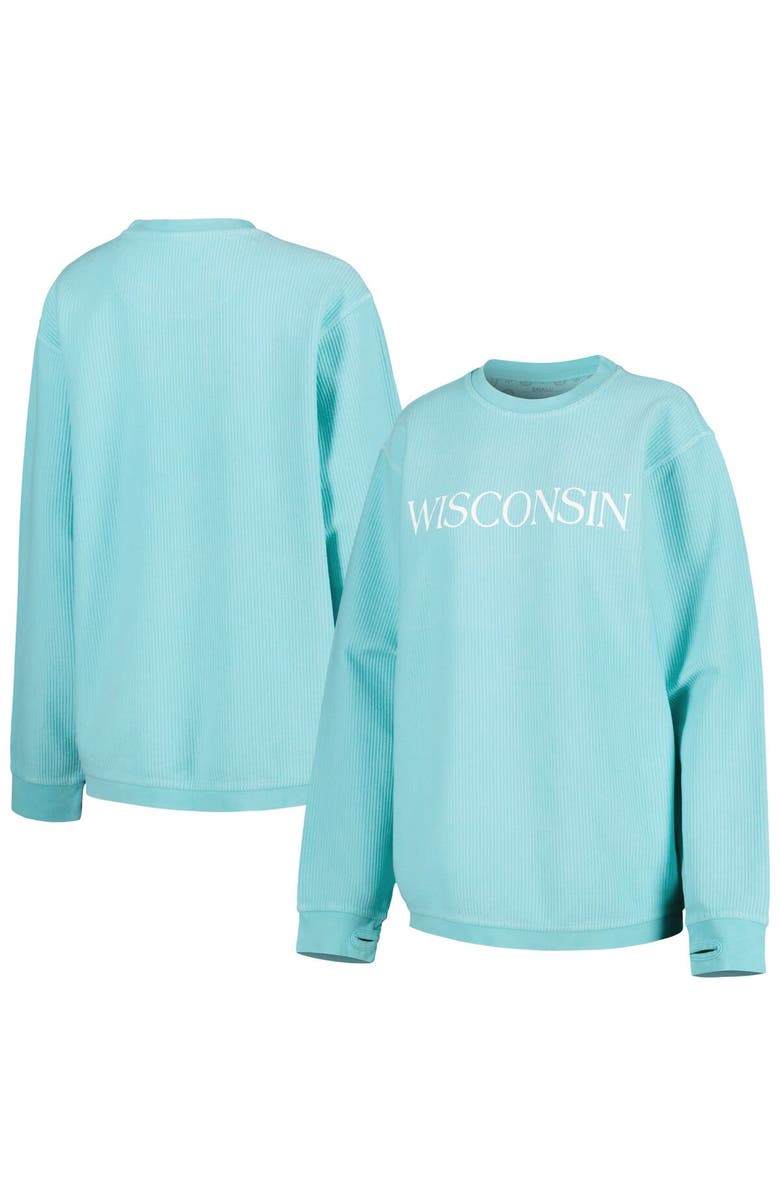 PRESSBOX Women's Pressbox Mint Wisconsin Badgers Comfy Cord Bar Print Pullover Sweatshirt, Main, color, Mint