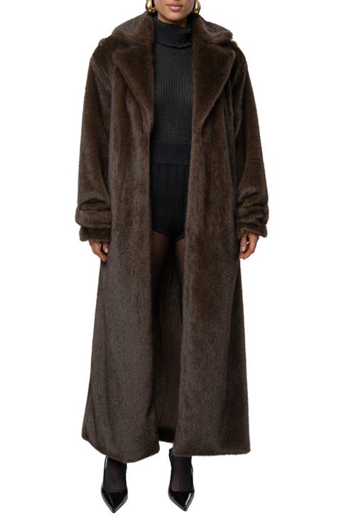 Uptown Belted Faux Fur Longline Coat