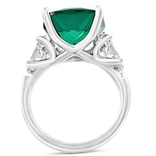 Bliss Diamond 7.55ct Green Cushion Emerald & Marquise Three Stone Ring 14k Gold Lab Grown In Gold