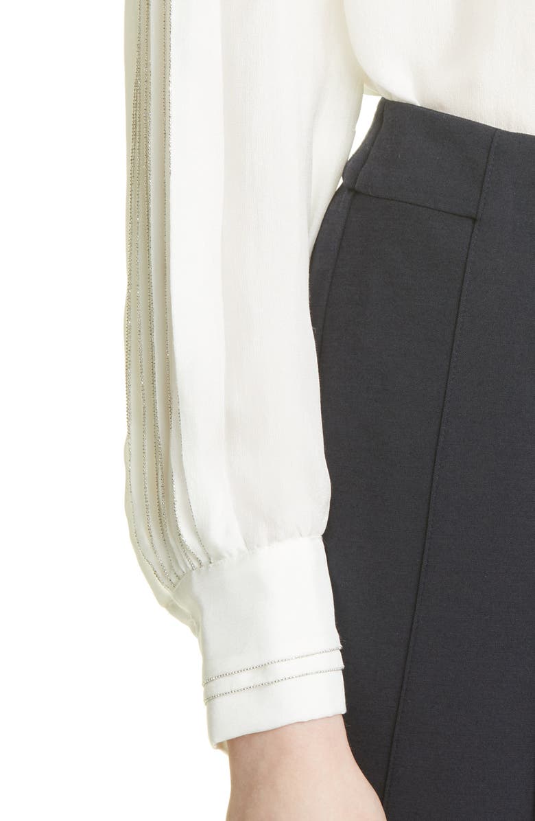 Fabiana Filippi Beaded Pleat Long Sleeve Button-Up Silk Shirt, Alternate, color,
