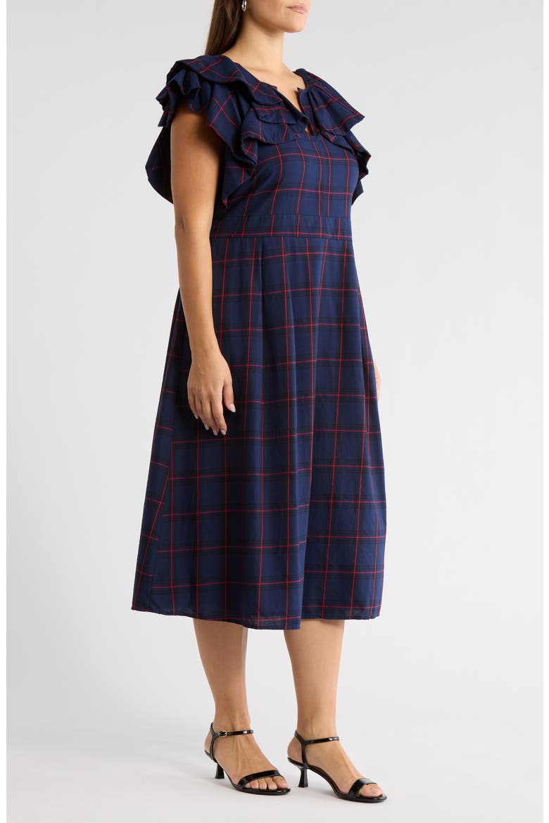 Holbrook Plaid Santana Tie Back Cotton Midi Dress, Alternate, color, NAVY-RED