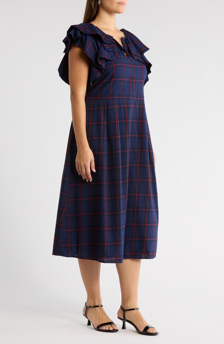 SUGARLIPS Holbrook Plaid Santana Tie Back Cotton Midi Dress, Alternate, color, Navy-Red