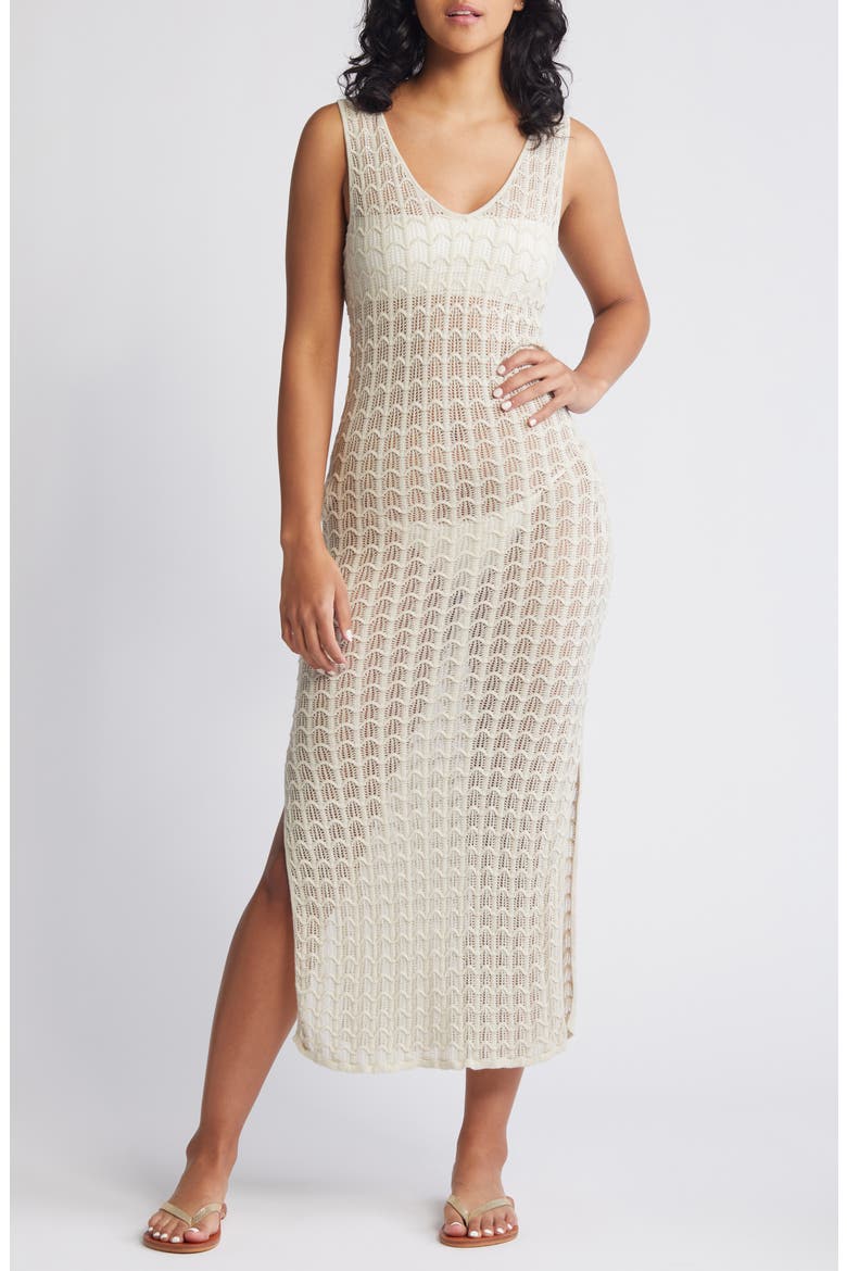 Santorini Sun Pointelle Stitch Sweater Midi Dress, Main, color, SHELL