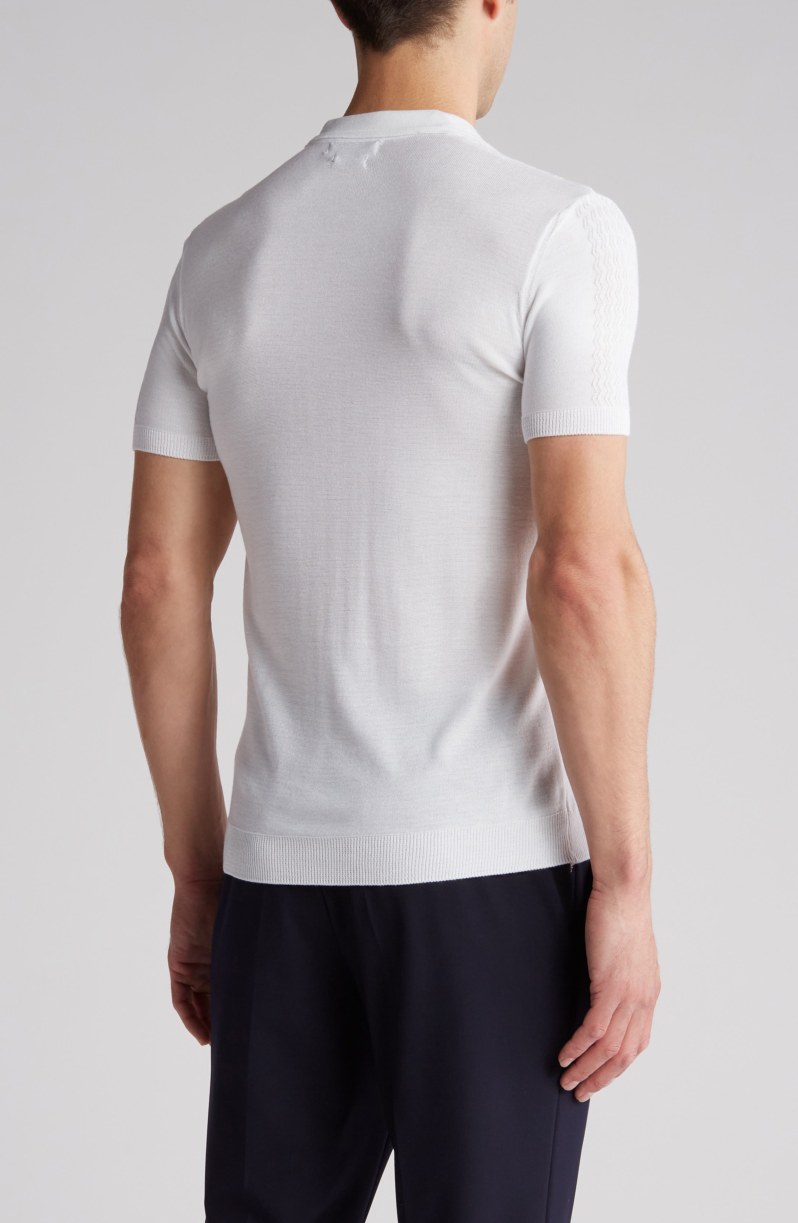Textured Sweater Knit Johnny Collar Polo - image 2