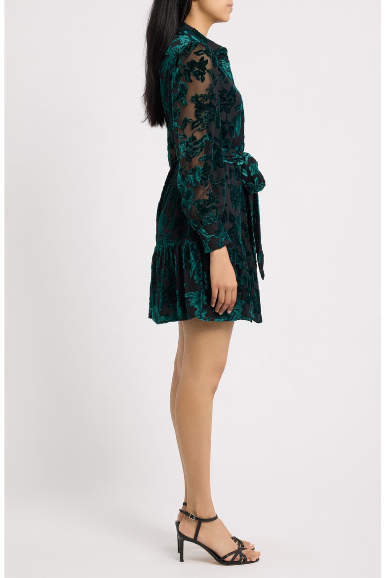 Tiered Tie Waist Long Sleeve Burnout Shirtdress, Alternate, color, DEEP JADE / ANNE BLACK