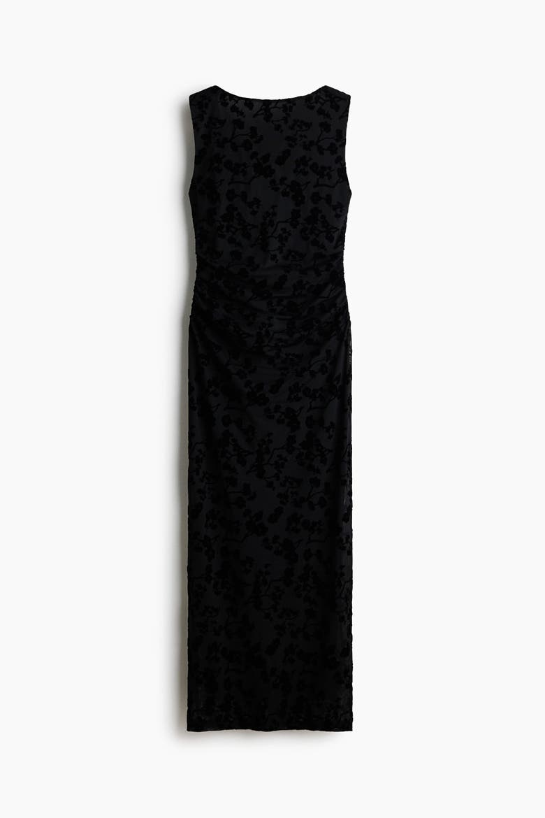 Flock-print Bodycon Dress, Alternate, color, Black
