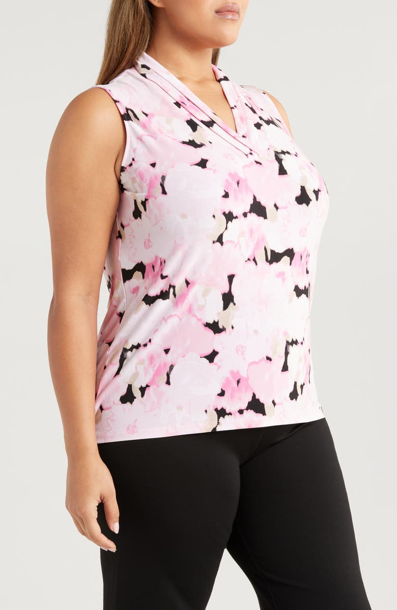 Anne Klein Blurred Floral Print Triple Pleat Sleeveless Top, Alternate, color,