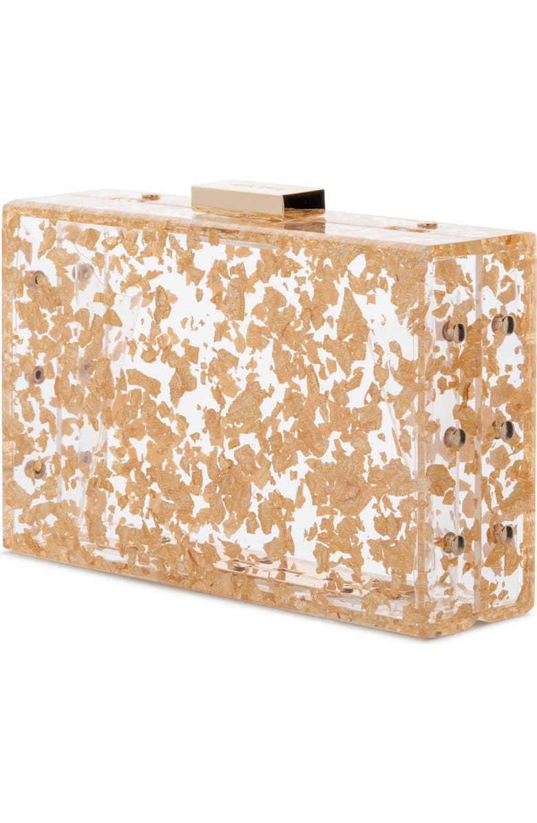 Olga Berg Carmella Foil-Flecked Box Clutch, Alternate, color, Gold