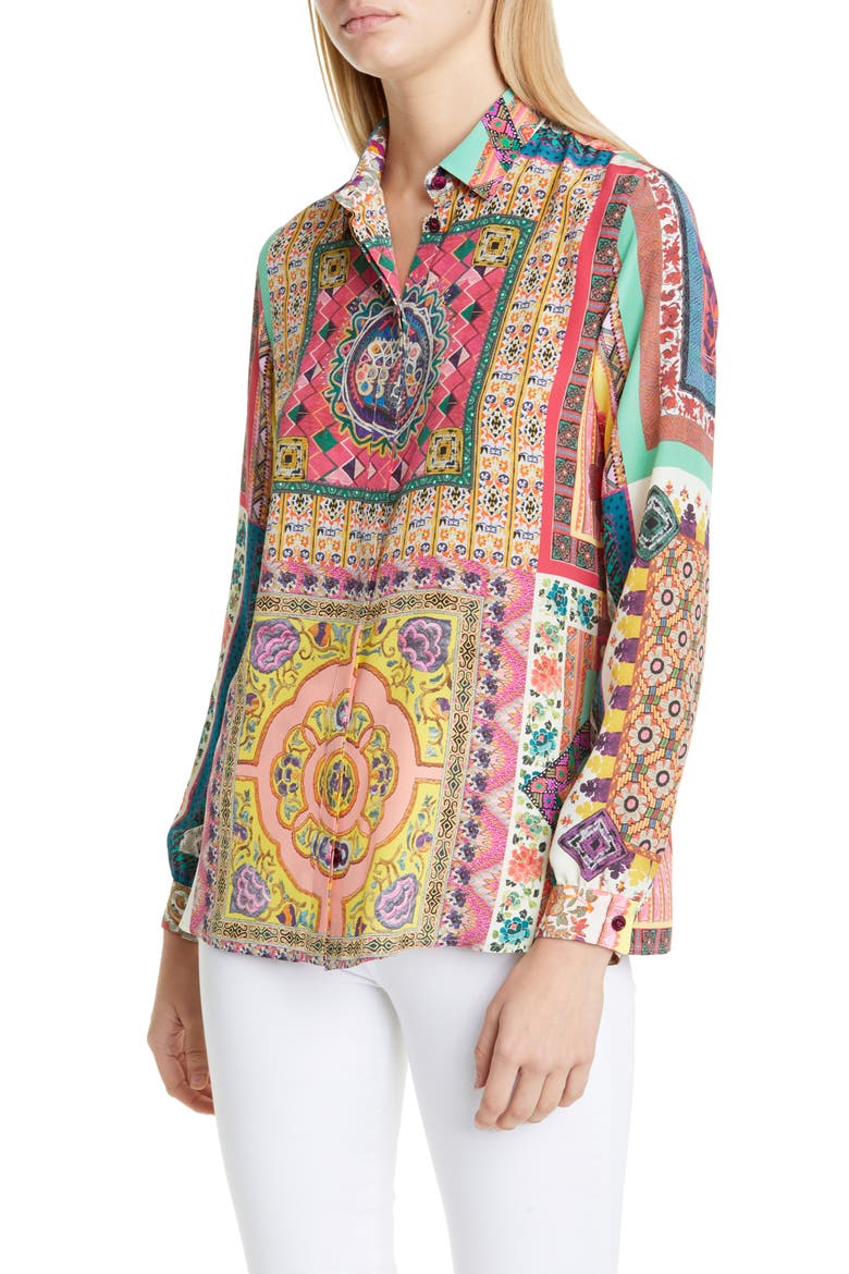 Floral Silk Shirt, Main, color, CORAL