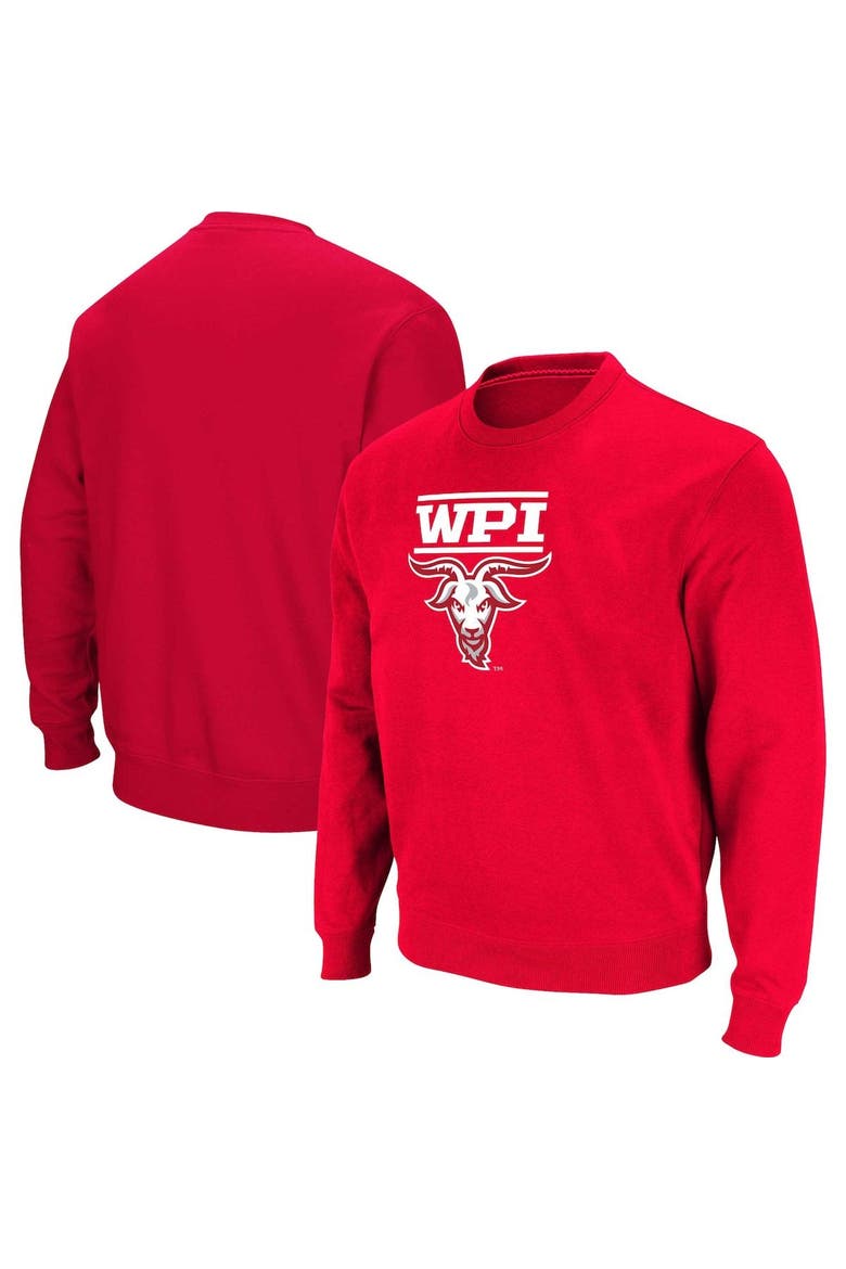 Men's Colosseum Red Worcester Polytechnic Institute Engineers Arch Over Logo Pullover Sweatshirt, Main, color, Red