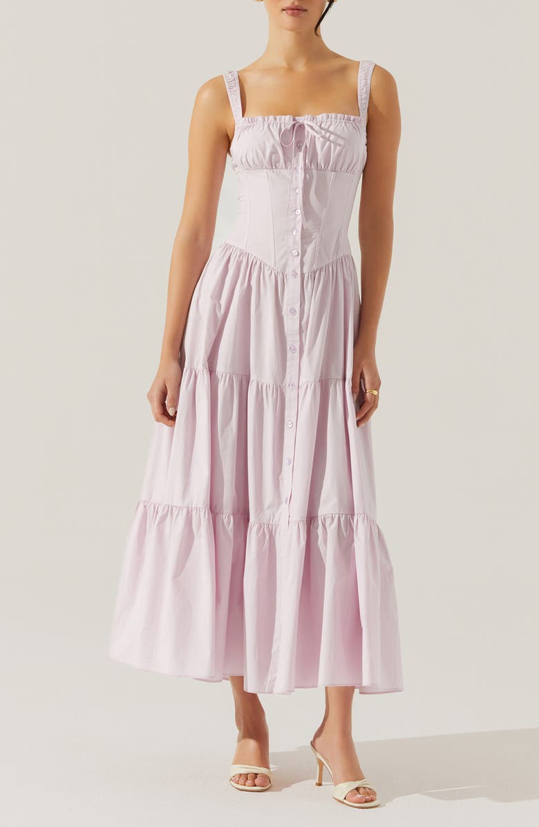 ASTR the Label Temperance Tiered Corset Midi Dress, Main, color, Lilac