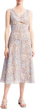 Theory Print Cutout Midi Dress
