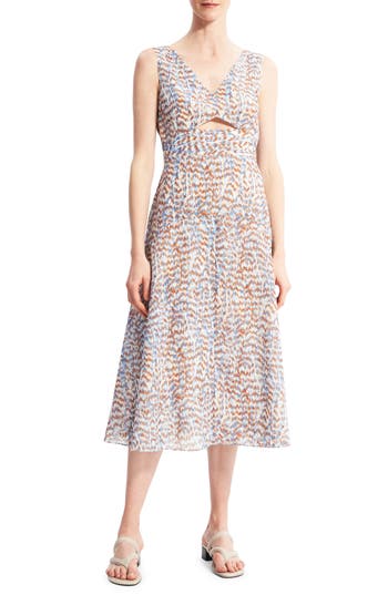 Theory Sleeveless Printed Midi A-line Dress In Blue Multi - G0d