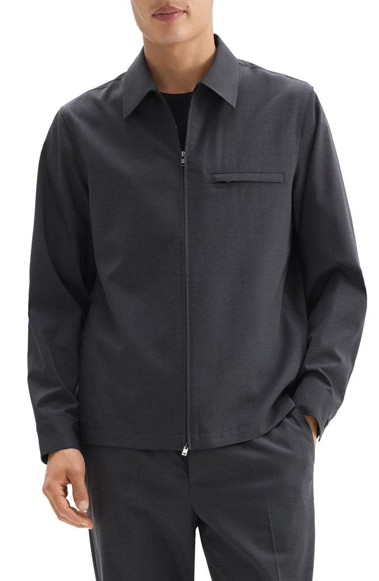 Theory Travel Motion Wool Blend Overshirt, Main, color, Charcoal Melange