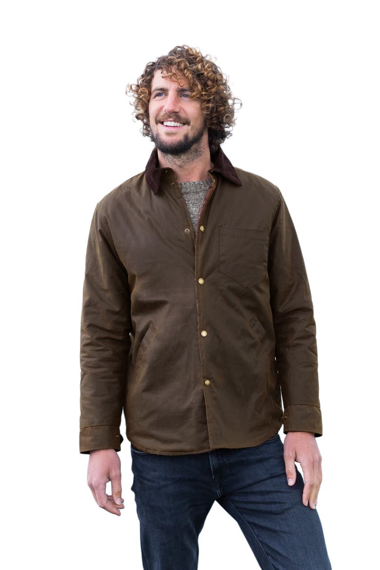 British Waxed Cotton Overshirt, Main, color, PEAT