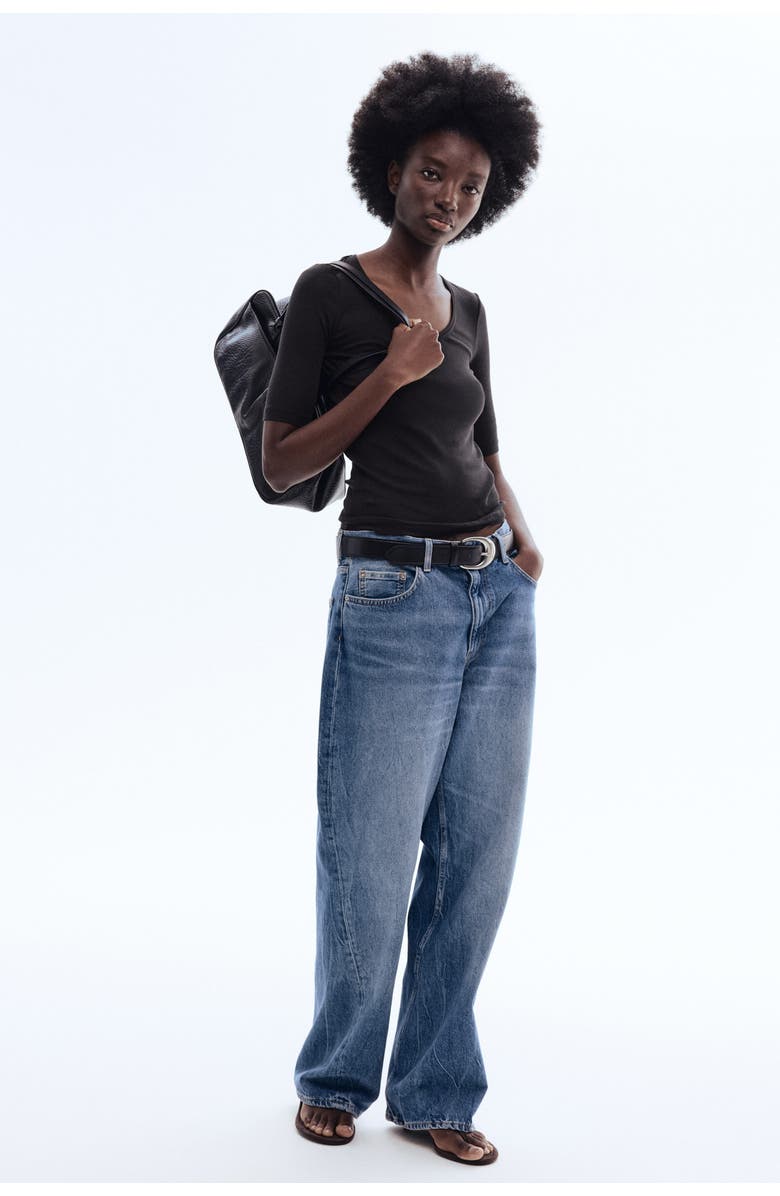 H&M Scoop-neck Pima Cotton Top, Alternate, color, Black