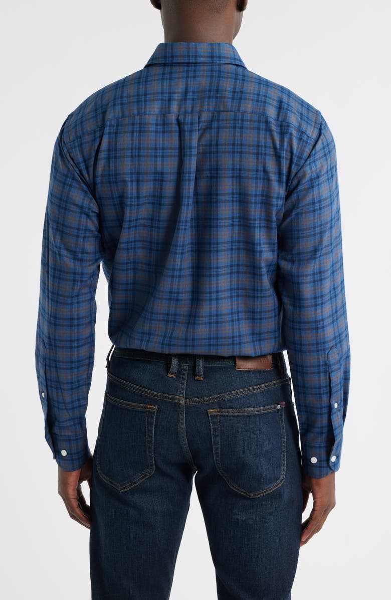 Peter Millar Bar Harbour Plaid Flannel Performance Button-Up Shirt, Alternate, color, Blue Haze