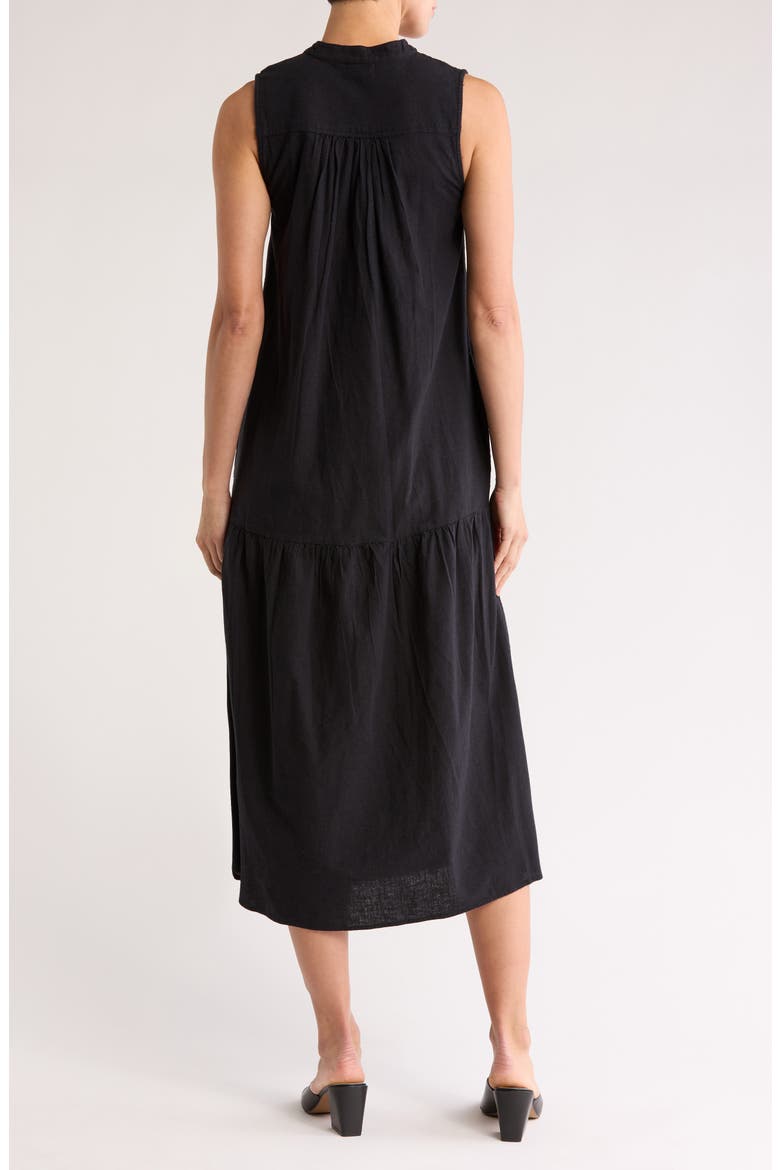 Tiered Cotton & Linen Cover-Up Dress, Alternate, color, BLACK