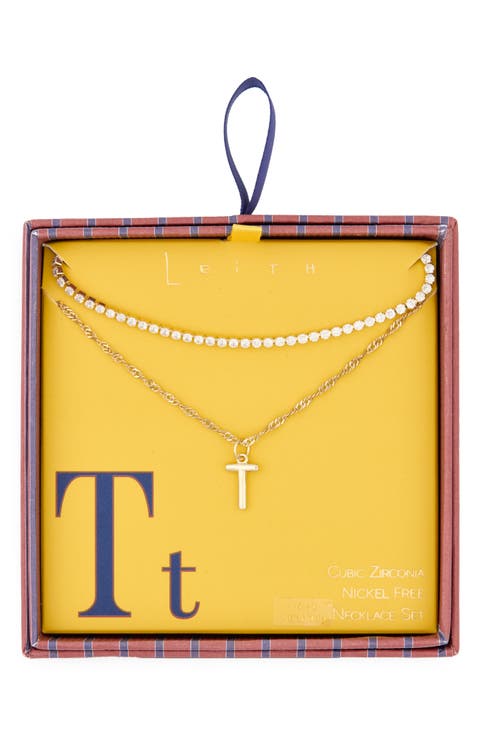 Initial & Cubic Zirconia Necklace Set