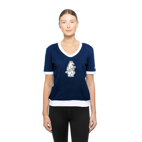 Women's New Era  Navy Chicago Cubs Game Day Rhinestone V-Neck T-Shirt