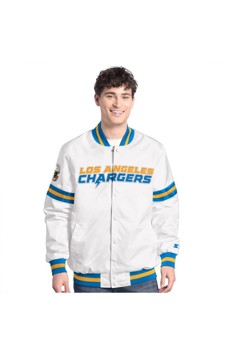 STARTER Men's Starter  White Los Angeles Chargers Scout Full-Snap Varsity Jacket, Alternate, color, White