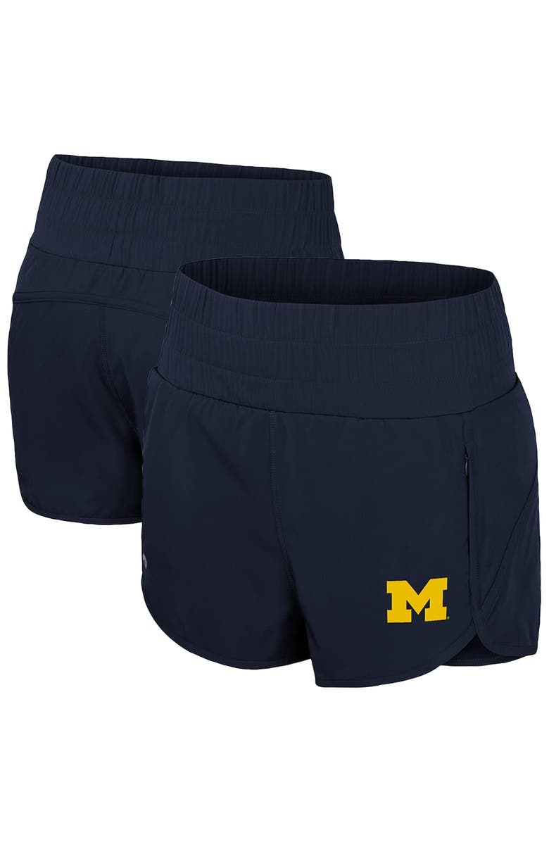 COLOSSEUM Women's Colosseum Navy Michigan Wolverines Stop By Smocked High Waist Shorts, Main, color, 