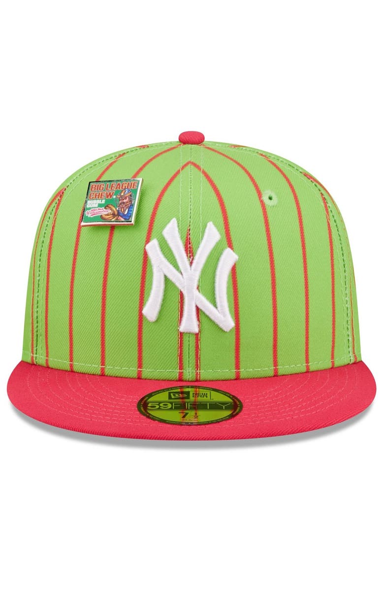New Era x Big League Chew Men's New Era Pink/Green New York Yankees MLB x Big League Chew Wild Pitch Watermelon Flavor Pack 59FIFTY Fitted Hat, Alternate, color,