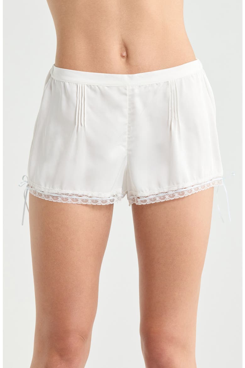 Nyah Lace Trim Pintuck Detail Pajama Shorts, Main, color, WHITE