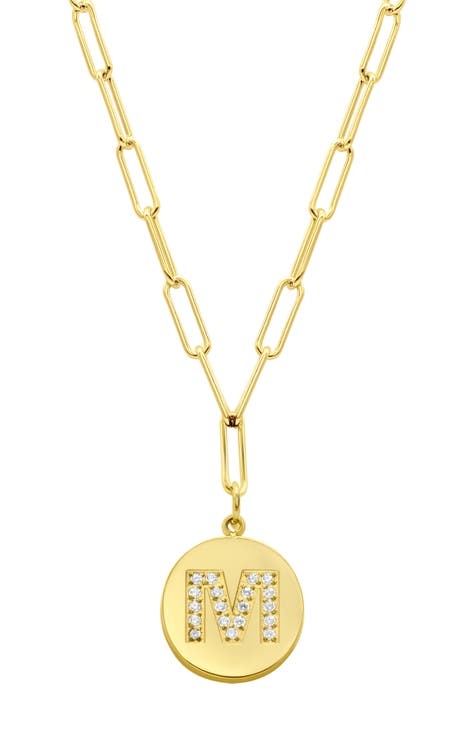 14K Gold Plated Pavé Initial Pendant Necklace