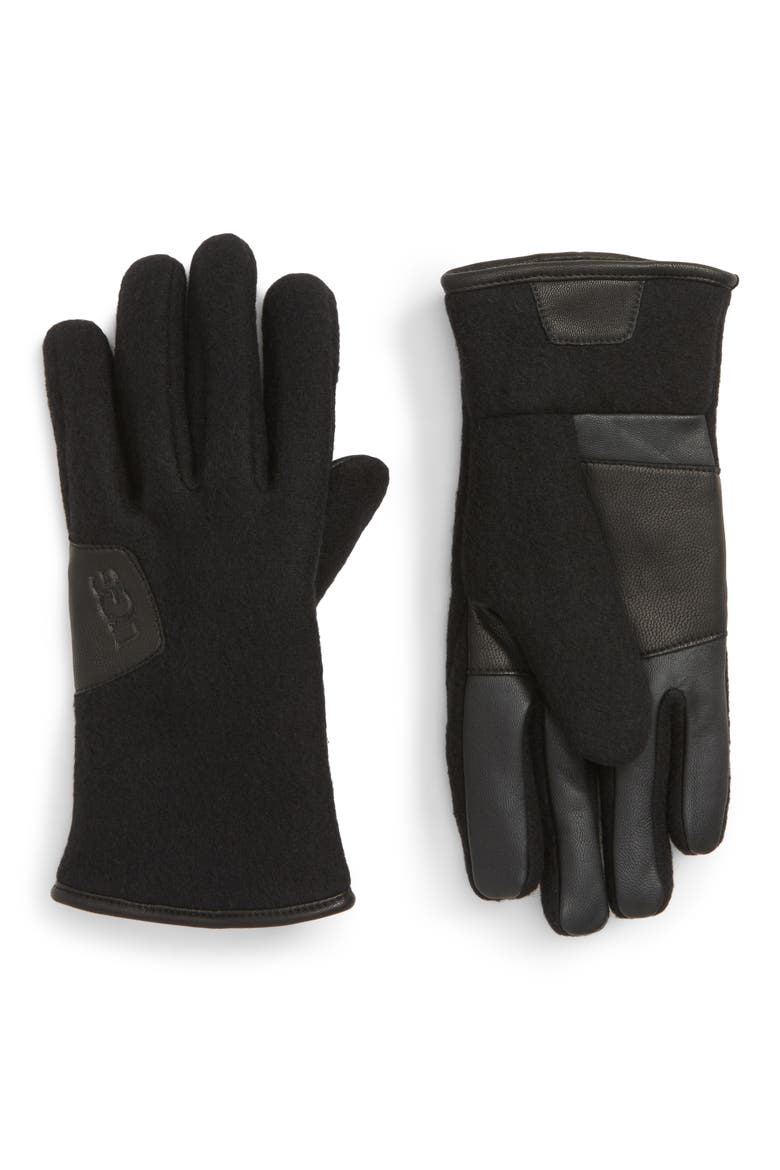 Leather Palm Knit Gloves, Main, color, BLACK