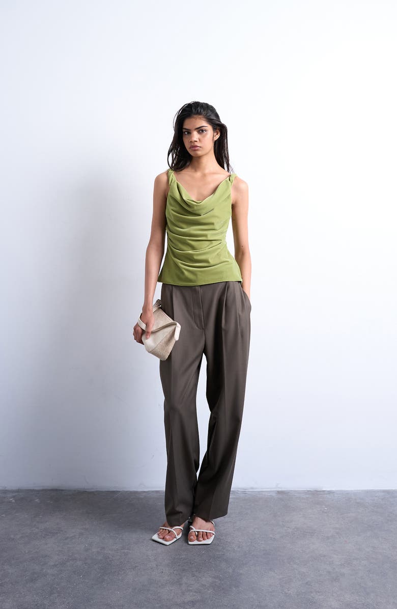 Topshop Twist Shoulder Velvet Top, Alternate, color, Avocado