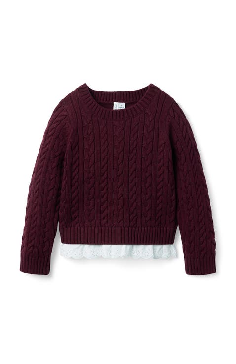 Cable Knit Eyelet Hem Sweater (Toddler)