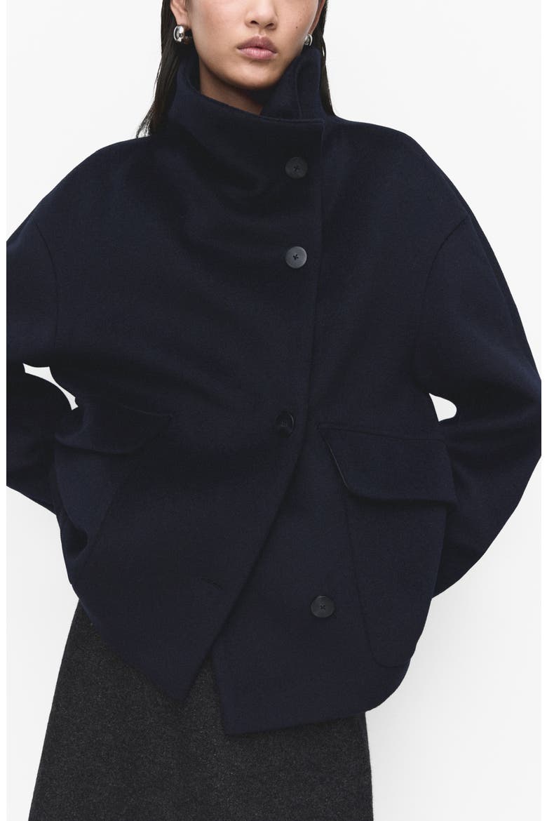 Funnel Neck Wool Coat, Main, color, NAVY